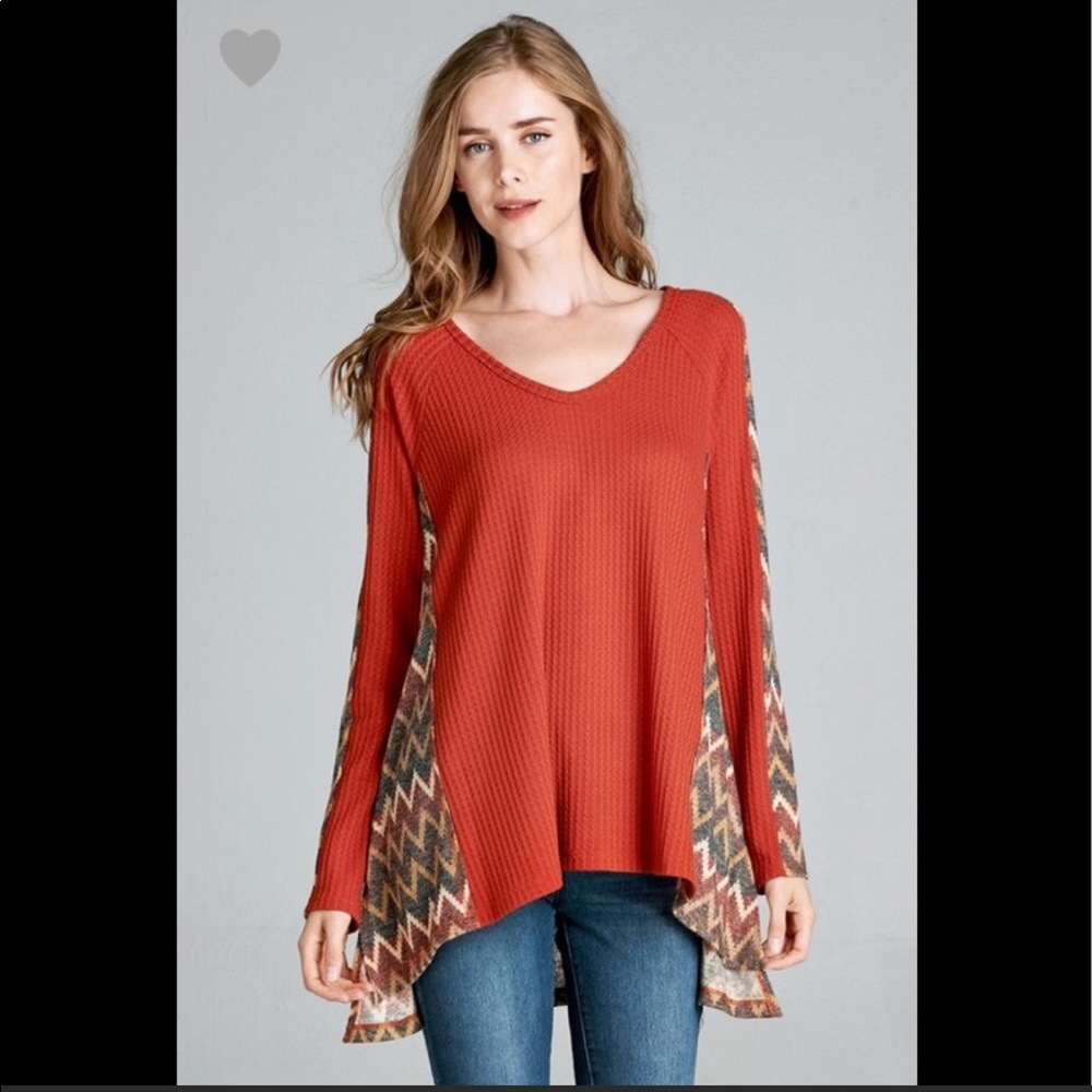 NWT Orange Chevron Waffle Knit Top - Picture 2 of 8